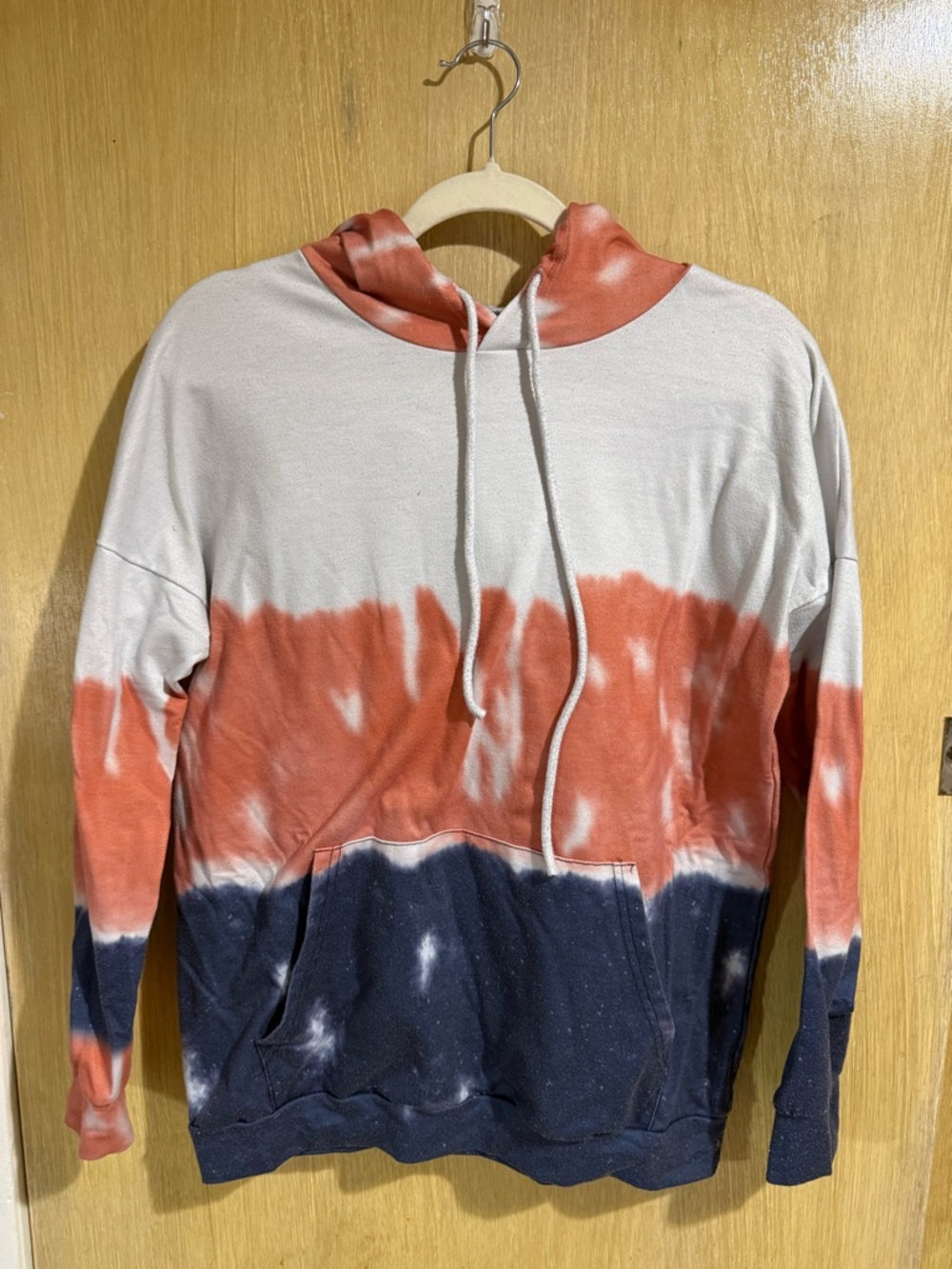 Tie-Dye Pullover Hoodie - White, Coral & Navy